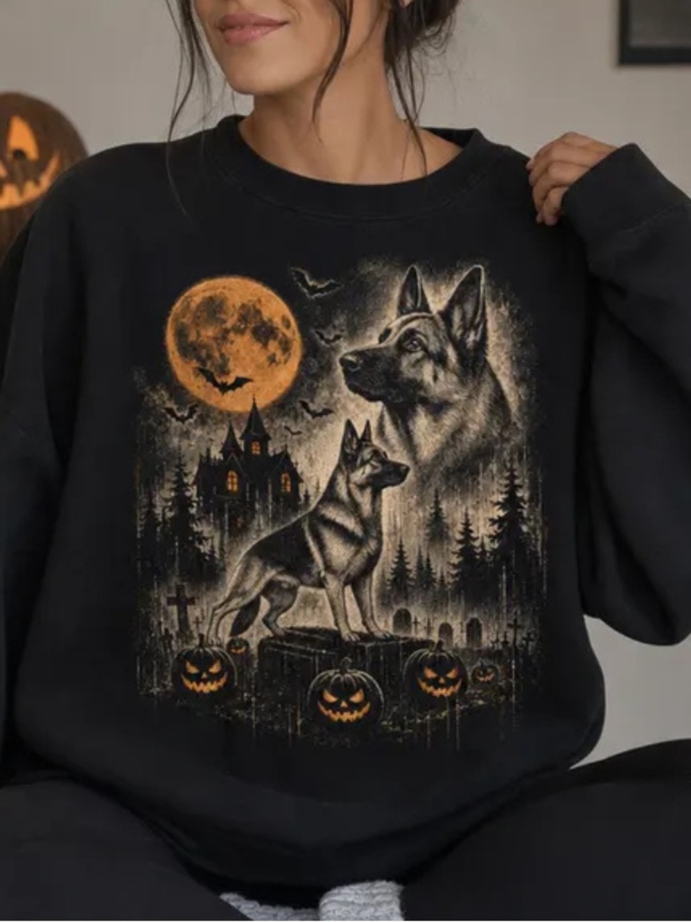 Funny German Shepherd Dog Halloween Sweatshirt, Trendy Pet Shirt